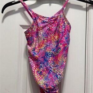 Speedo Pink and Yellow One Piece Swim with Abstract Pattern XS